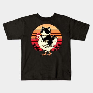 Love Tuxedo Cat On A Chicken Kids T-Shirt